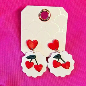 Cherry Heart Clay Earrings